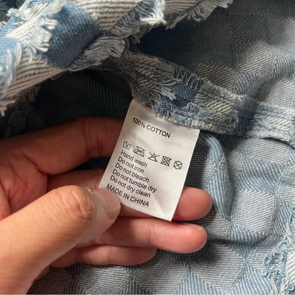 ELSIE & FRED blue denim check frayed distressed y2k butterfly belted mini skirt - Picture 5 of 5